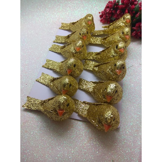 Птички декоративные с блестками 5*2,5 см, цв. золото, цена за 1 шт