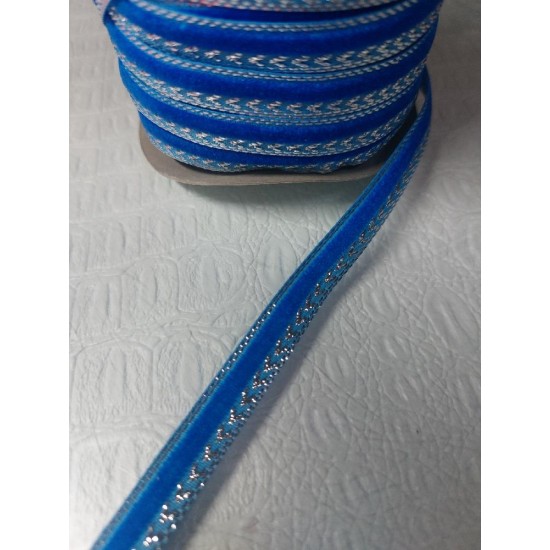 Лента бархатная с люрексом 1 см, цв. синий, цена за 1 м