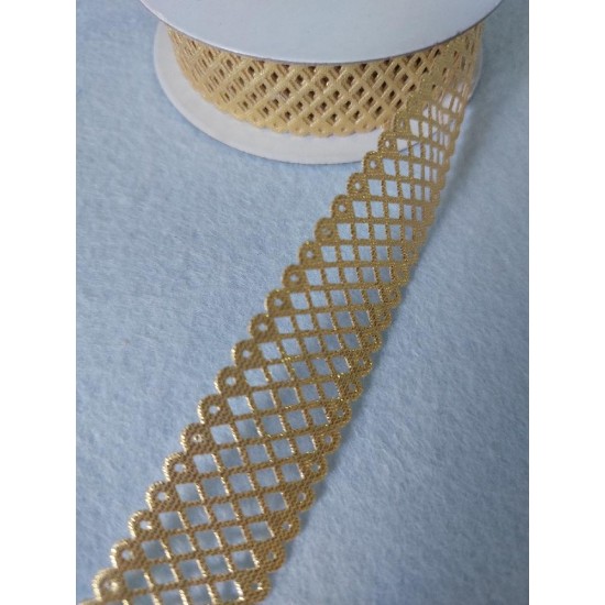 Лента атласная сетка/ шир.23мм/ цв.золото,  цена за 1 м