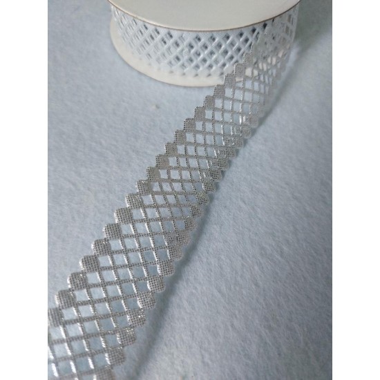 Лента атласная сетка/ шир.23мм/ цв.серебро,  цена за 1 м