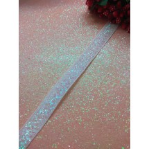 Лента бархатная с люрексом 1см цв.белый хамелеон, цена за 1 м
