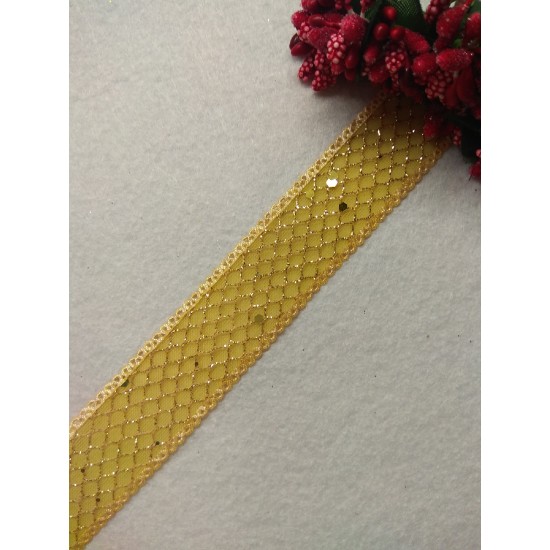 Лента с сеточкой и блестками 2,5 см, цв. золотой,  цена за 1 м