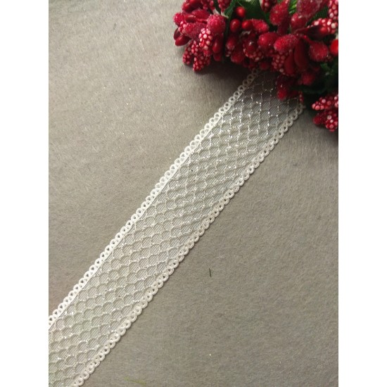 Лента с сеточкой и блестками 2,5 см, цв. серебро,  цена за 1 м