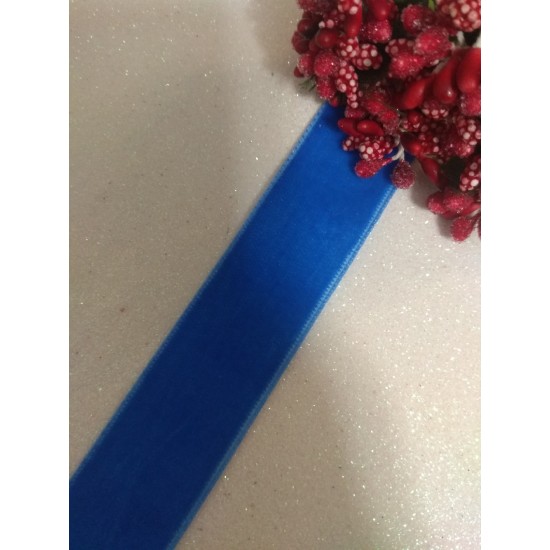  Лента бархатная 2,5 см синяя 69, цена за 1 м