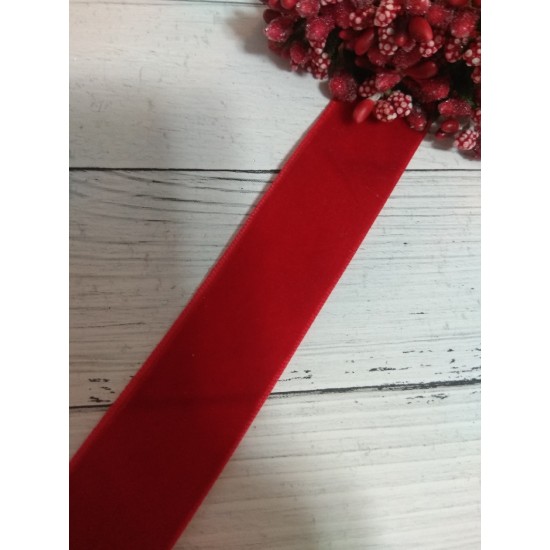 Лента бархатная 2,5 см, цв. красная 45, цена за 1 м