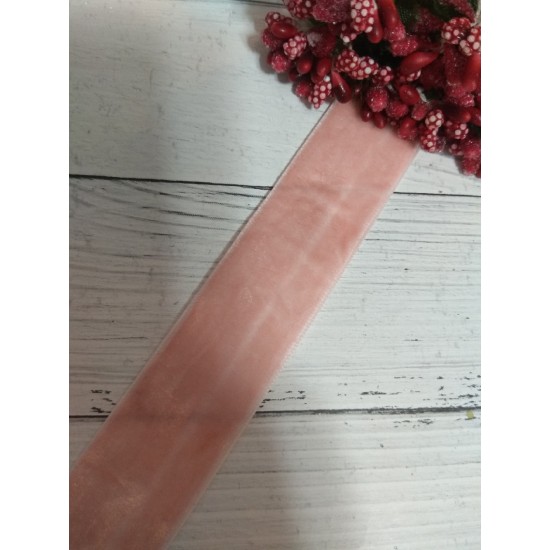 Лента бархатная 2,5 см, цв. персиково-розовая 12, цена за 1 м