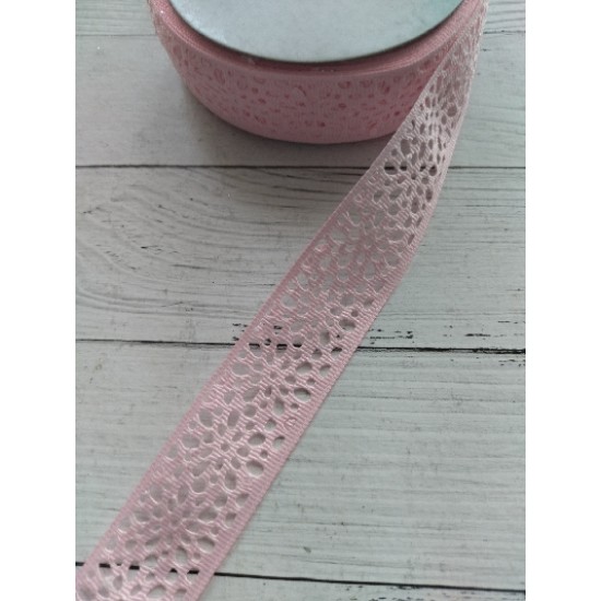 Лента репсовая с перфорацией 2,5см (цв. св.розовый),  цена за 1 м