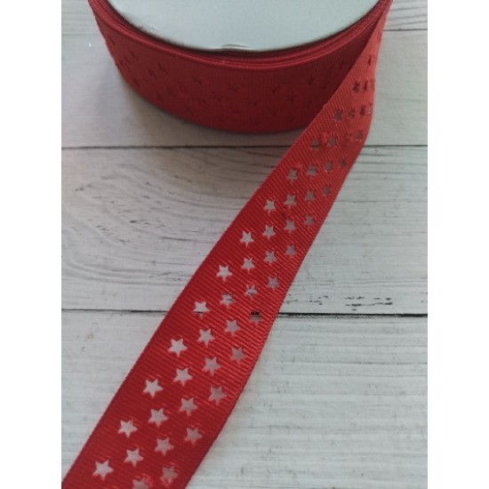 Лента репсовая с перфорацией 2,5см (цв. красный),  цена за 1 м
