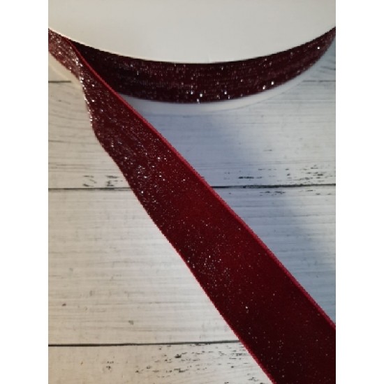 Лента бархатная с люрексом 2,5 см бордовый 119, цена за 1 м
