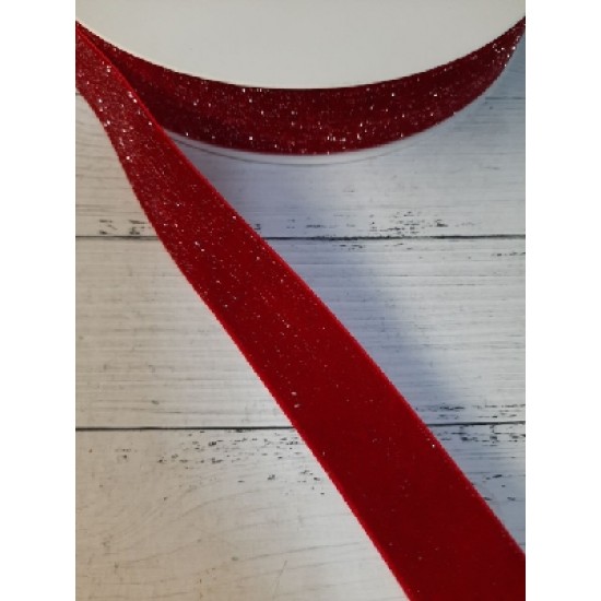 Лента бархатная с люрексом 2,5 см красный 45, цена за 1 м