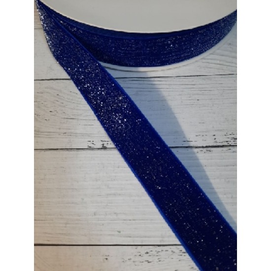 Лента бархатная с люрексом 2,5 см синий 175, цена за 1 м