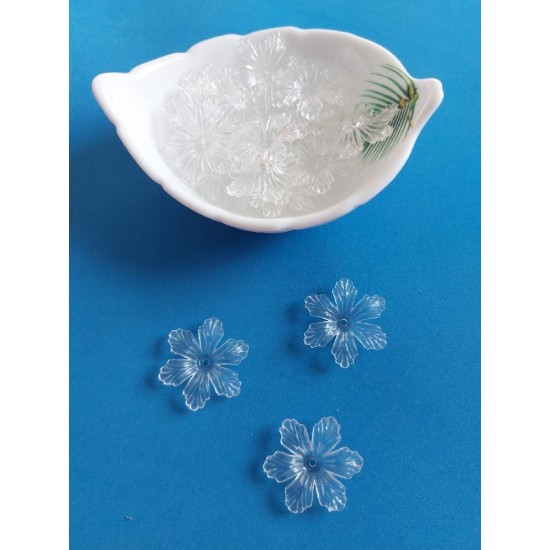 Полубусины фигурные с отверстием "Цветок" 2,5 см прозрачные, цена за 20 гр