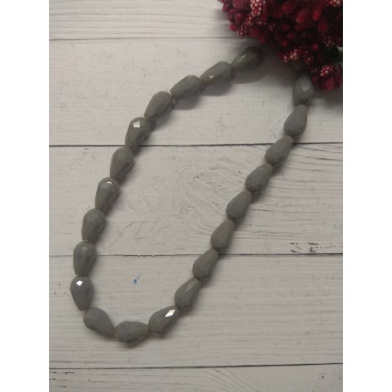 Бусины стеклянные, матовые, на леске "Капля" 10*15 мм серые, цена за 1 шт