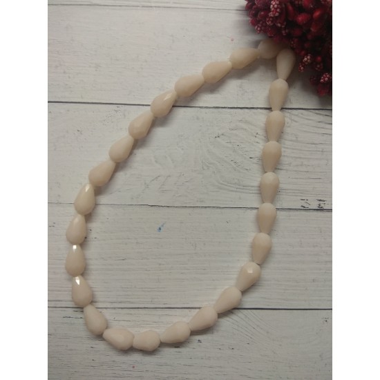 Бусины стеклянные, матовые, на леске "Капля" 10*15 мм светло-персиковые, цена за 1 шт