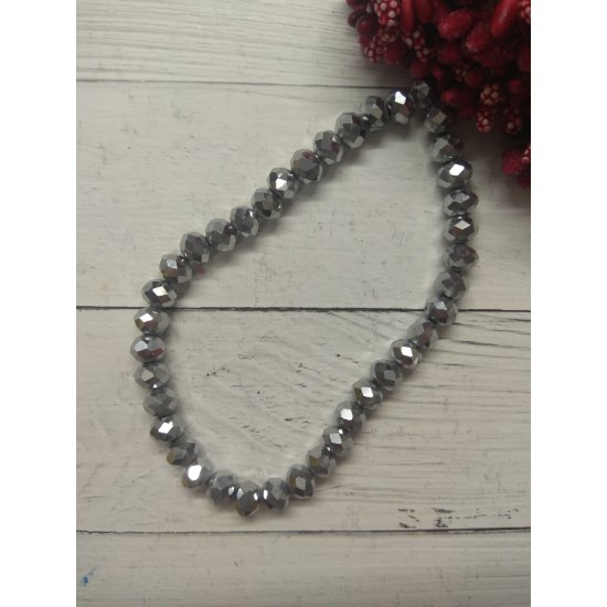 Бусины стеклянные, металлик, на леске "Rondelle" 8 мм серебро, цена за 20 шт