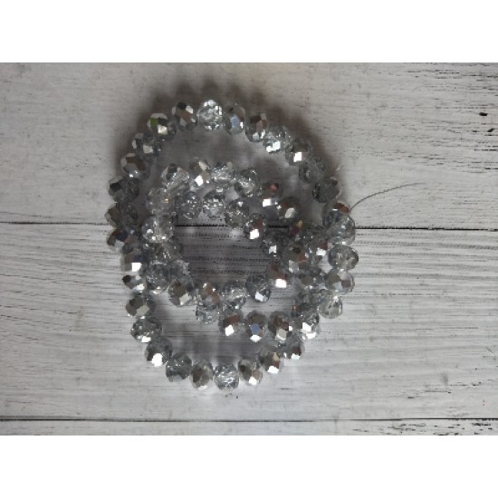 Бусины стеклянные, прозрачные, на леске "Rondelle" 8 мм бело-серебрянные, цена за 20 шт