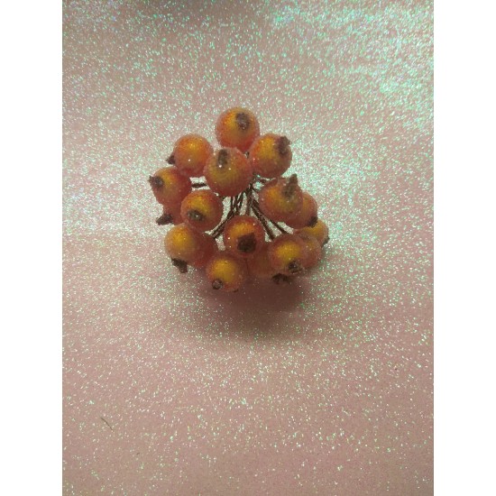 Ягодки сахарные на проволоке 12 мм цв. светло-оранжевый, цена за 20 ягодок