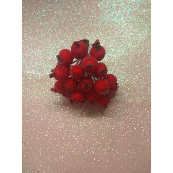 Ягодки сахарные на проволоке 12 мм цв. красный, цена за 20 ягодок