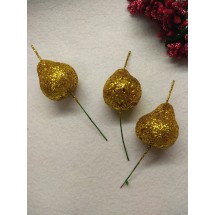 Муляж декоративный груша на веточке с блестками, золото,  цена за 1 шт