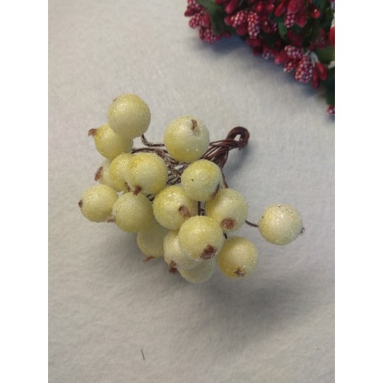 Ягодки "в сахаре" на проволоке 10 мм цв. молочный, цена за 20 ягодок