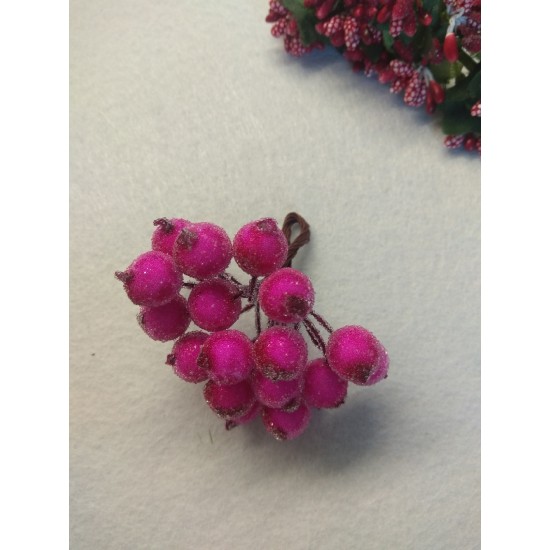 Ягодки "в сахаре" на проволоке 10 мм цв. ярко-розовый, цена за 20 ягодок