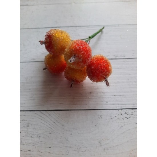 Муляж декоративный яблоко засахаренное на веточке , красно-желтое, цена за 6 шт