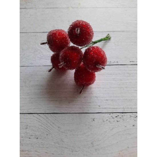 Муляж декоративный яблоко засахаренное на веточке , красное, цена за 6 шт