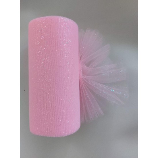Фатин с блестками 15 см цв. светло-розовый, цена за 1 м
