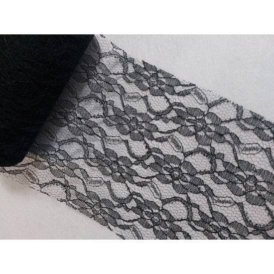 Фатин с узором "Цветы" 15 см цв. черный, цена за 1 м