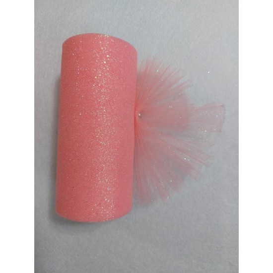 Фатин с блестками 15 см цв. персиково-розовый, цена за 1 м