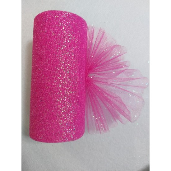Фатин с блестками 15 см цв. розовая фуксия, цена за 1 м