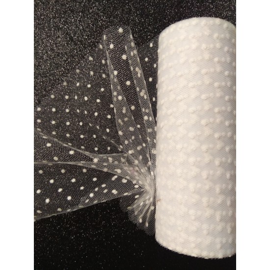 Фатин в горошек 15 см цв. белый, цена за 1 м