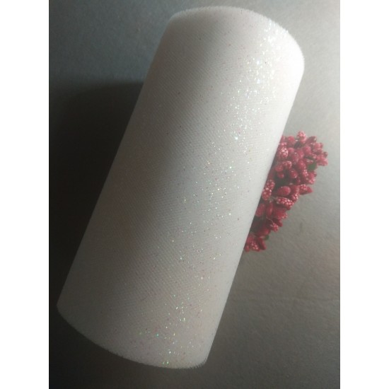 Фатин с блестками 15 см цв. белый, цена за 1 м