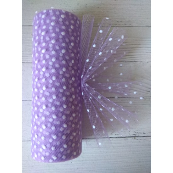 Фатин в горошек 15 см цв. сиреневый, цена за 1 м
