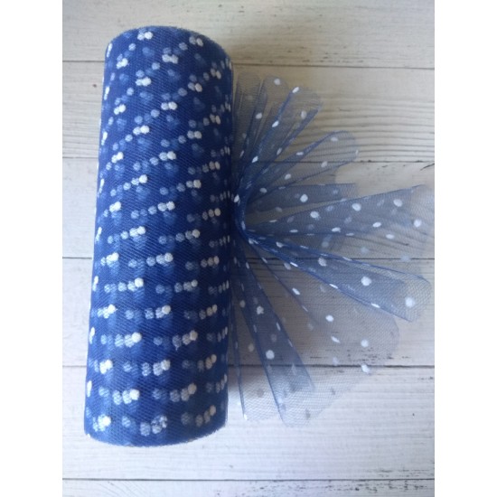 Фатин в горошек 15 см цв. синий, цена за 1 м