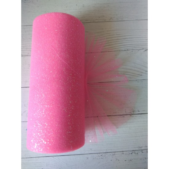 Фатин с блестками 15 см цв. розовый, цена за 1 м