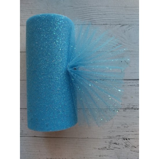 Фатин с блестками 15 см цв. голубой, цена за 1 м