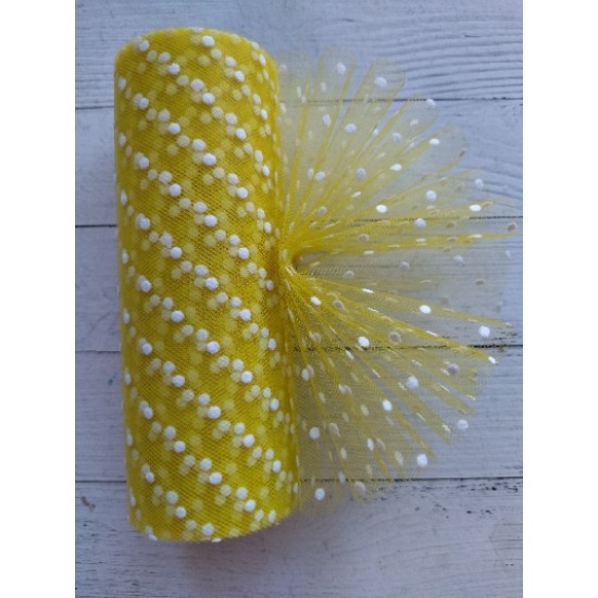 Фатин в горошек 15 см цв. желтый, цена за 1 м