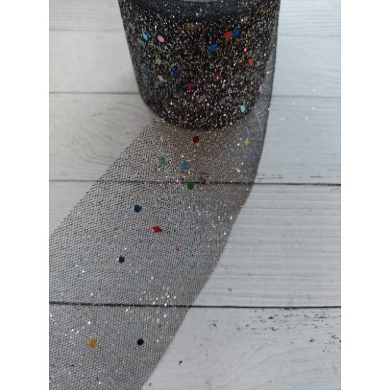 Фатин с цветными пайетками 5.5см (цв. черный), цена за 1 м