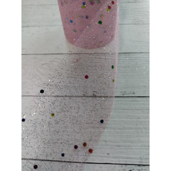 Фатин с цветными пайетками 5.5см (цв. розовый), цена за 1 м