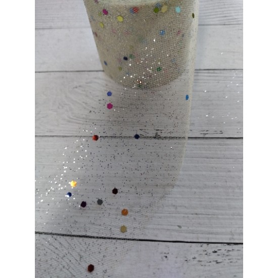 Фатин с цветными пайетками 5.5см (цв. св.желтый), цена за 1 м