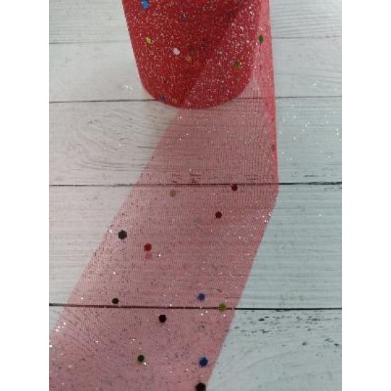 Фатин с цветными пайетками 5.5см (цв. красный), цена за 1 м