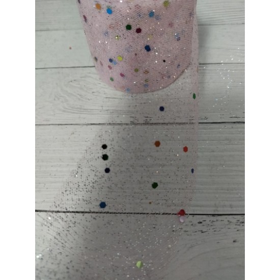 Фатин с цветными пайетками 5.5см (цв. св.розовый), цена за 1 м