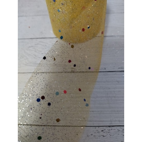 Фатин с цветными пайетками 5.5см (цв. желтый), цена за 1 м