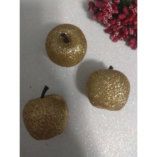 Муляж яблока 3 см золотой глиттер, цена за 1 шт
