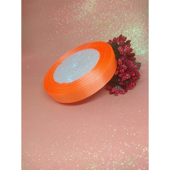 Лента атласная однотонная 1,2 см*25 ярдов цв. ярко-персиковый, цена за катушку