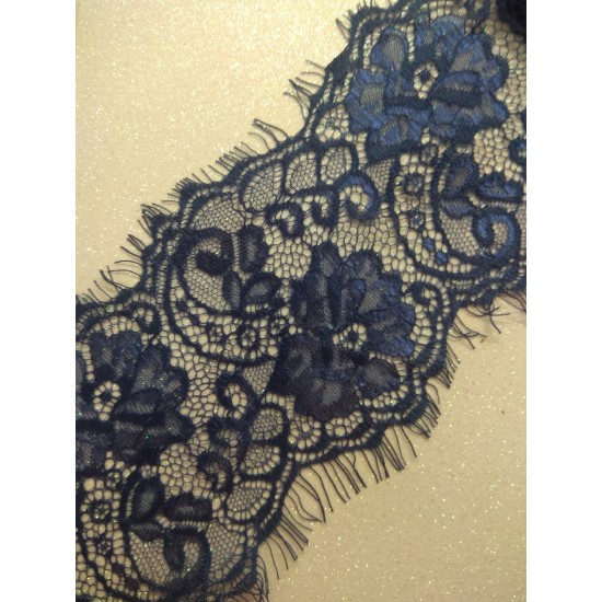 Кружево французское "Шантильи" 11,5 см синее 38, цена за 0,5 м