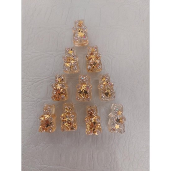 Кабошон "Мишка" 2*1 см золотой с блестками, цена за 1 шт