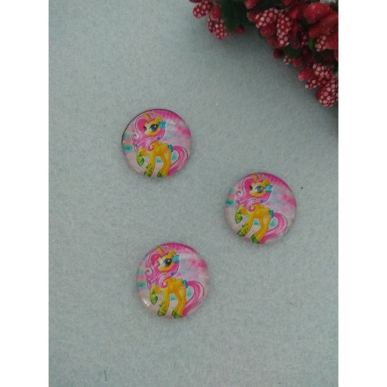 Кабошон стеклянный с рисунком "Пони" 25 мм, цена за 1 шт