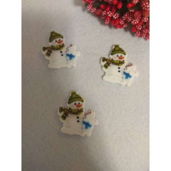 Кабошон-вырубка "Снеговик с зайчиком" 3*3,5 см , цена за 1 шт